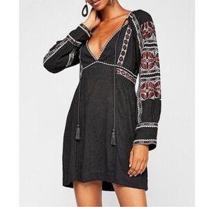 Free People All My Life Embroidered Mini Tunic Dress M